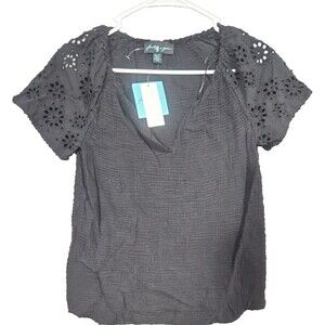 Faith & Zoe Women's Modal Short Sleeve Blouse Extra Small XS Black Shirt NWT